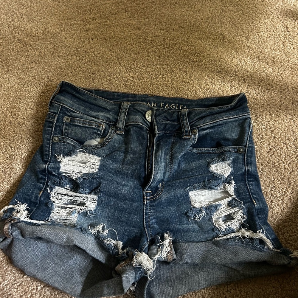 American Eagle Outfitters Women's Distressed Blue Denim Shorts